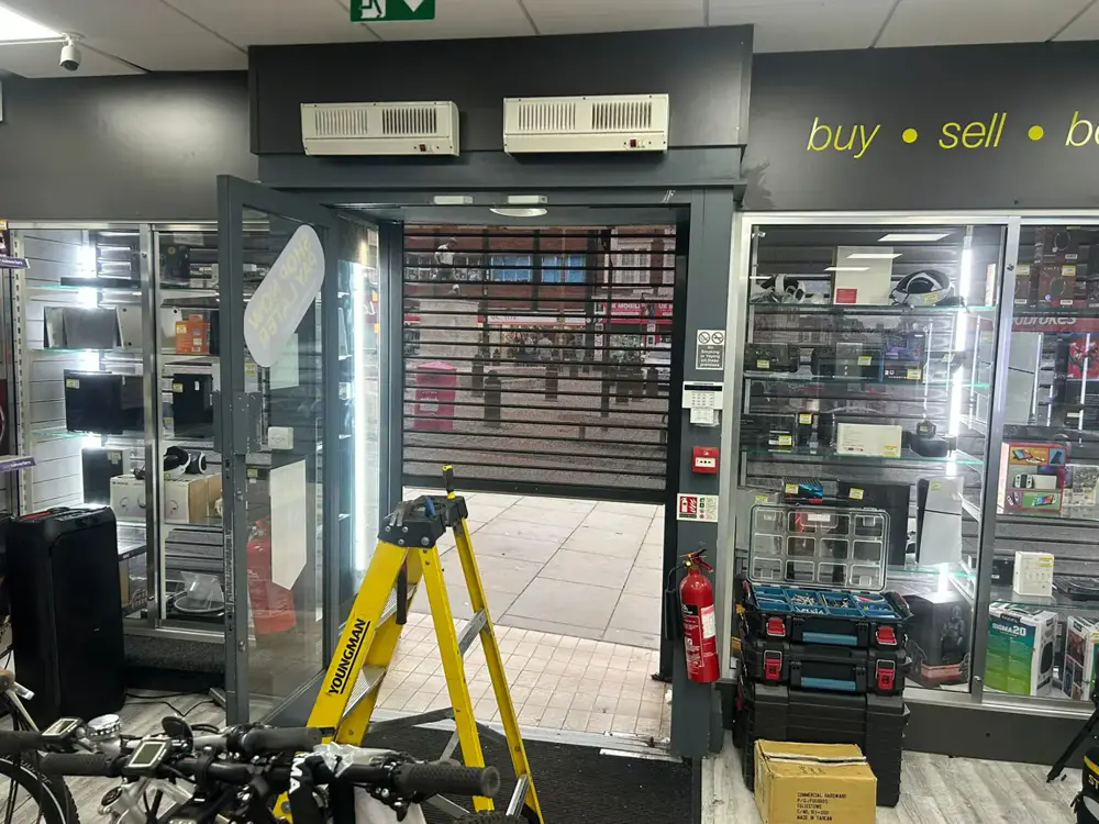 Cash Converters, Dudley — <div class="projSlider-overlay">
              <span class="projSlider-tag">Cash Converters, Dudley</span>
              <h3 class="projSlider-name">Double aluminium door transom closer repair</h3>